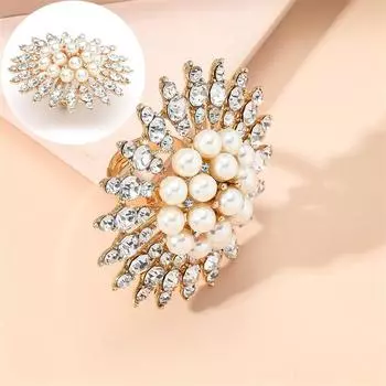 Женское кольцо, элегантный белый жемчуг, ювелирный аксессуар, подарок на вечеринку, хрустальный цветок 1.8cm
