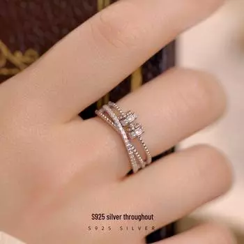 Женское кольцо-антитревожность Banyan Tree из серебра 925 пробы с вращающимися бусинами и цирконом. Adjustable opening белого золота