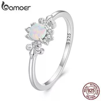 Женское кольцо BAMOER из стерлингового серебра 925 пробы с нежным опалом, великолепное кольцо с текстурой, ювелирное изделие, подарок для свадебной вечеринки 6