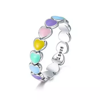 Женское кольцо BAMOER из стерлингового серебра 925 пробы с радужным сердечком, драгоценное ювелирное изделие, подарок 6 серебряный