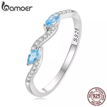 Женское кольцо BAMOER из стерлингового серебра 925 пробы с синим цирконием, изысканные роскошные ювелирные изделия, блестящее кольцо размера 6-8, свадебный подарок Anillos 6