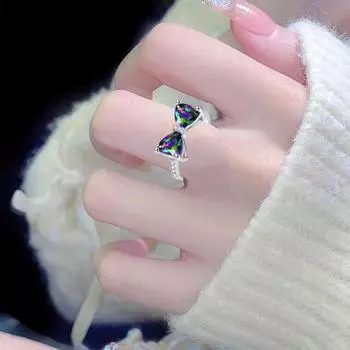 Женское кольцо-бантик с разноцветным кубическим цирконием, многогранное обручальное кольцо с предложением, вязаное кольцо US 9