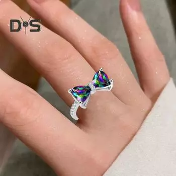 Женское кольцо-бантик с разноцветным кубическим цирконием, многогранная резка, обручальное кольцо, предложение, вязаное кольцо, подарок на годовщину ко Дню святого Валентина, коктейльная вечеринка для леди US 5