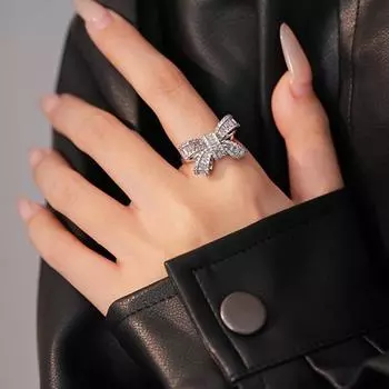 Женское кольцо-бантик со стразами, полированное сплавом, кольцо для предложения, много размеров, обручальное кольцо, женское украшение на палец для выпускного вечера US 10 платиновый