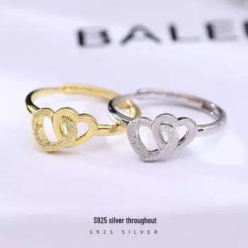 «Женское кольцо Banyan Tree S925 Silver Frosted Double Love Ring — элегантный и универсальный подарок для двоих» Adjustable opening белого золота