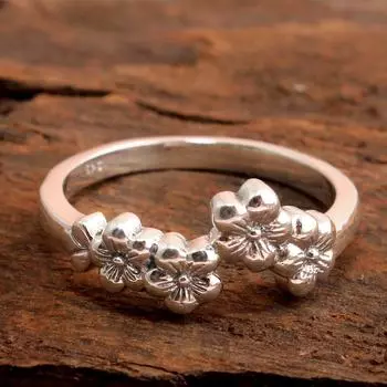 Женское кольцо, цветочное кольцо, эффектные украшения, украшения ручной работы, серебряное кольцо 4 серебряный