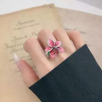 Женское кольцо-цветок с искусственным рубиновым декором, гладкое полированное кольцо на указательный палец, медное коктейльное вечернее выпускное украшение на палец для поездок на работу, подарок на праздник US 6