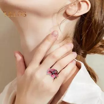 Женское кольцо-цветок с искусственным рубиновым декором, гладкое полированное кольцо на указательный палец, медное коктейльное вечернее выпускное украшение на палец для поездок на работу, подарок на праздник US 10