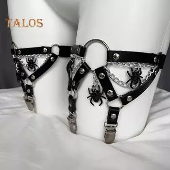 Женское кольцо для чулок с заклепками и поддельным пауком, декор из искусственной кожи, регулируемое кольцо для бедра в стиле панк, готика, косплей, медовый месяц, соблазнительный пояс для чулок, нескользящий A