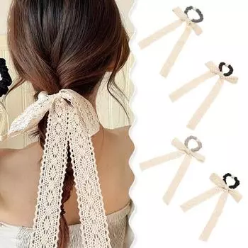 Женское кольцо для волос из искусственного жемчуга, кружевная лента с бантом, декор, резинка для волос, легкая эластичная лента для волос, аксессуары для волос чёрный