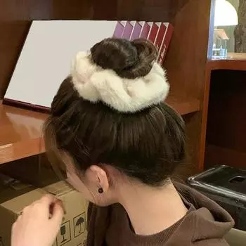 Женское кольцо для волос Мягкий пушистый плюш Высокая эластичность Сплошной цвет Противоскользящий Большой легкий держатель для хвоста Резинка для волос Резинка для волос Женская организация волос хаки