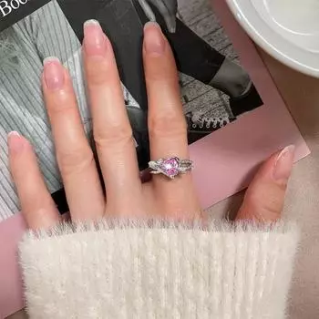 Женское кольцо, двухслойное, регулируемое, открытого дизайна, привлекательное универсальное ювелирное изделие, подарок, розовый искусственный кристалл