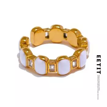 Женское кольцо Eetit с белой эмалью и кубическим цирконием золотого цвета, элегантные модные ювелирные изделия на палец из нержавеющей стали, аксессуары 7 золотой