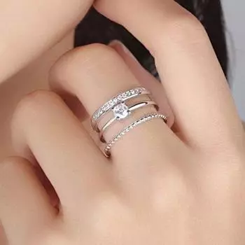 Женское кольцо-фиджет, трехслойное, полое, открытое, регулируемое, с полированными стразами, декорированное против беспокойства золотистый