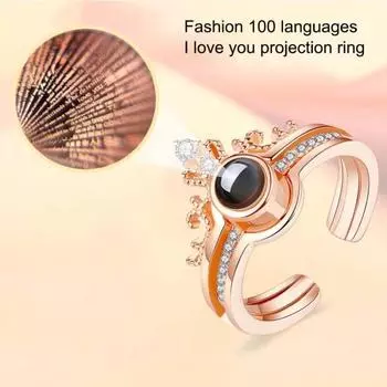 Женское кольцо из 2 шт./компл., 100 языков, я люблю тебя, проекционная корона со стразами ярко-розовый/золотистый