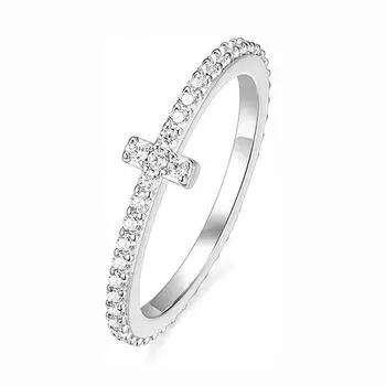 Женское кольцо из белого золота, крестообразное, полный круг, набор цирконов, медное кольцо, штабелируемое обручальное серебряное кольцо, 2 мм 5