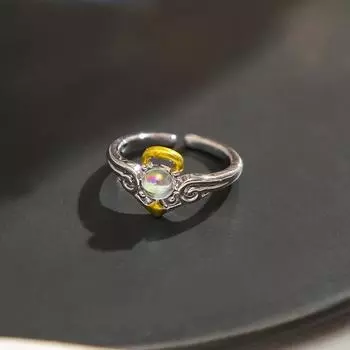 Женское кольцо из искусственного лунного камня в форме крыла летучей мыши, полое регулируемое открытое кольцо B