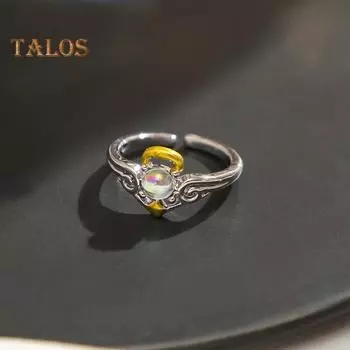 Женское кольцо из искусственного лунного камня в форме крыла летучей мыши, полое регулируемое открытое кольцо для выпускного вечера, вечерние, женское кольцо на палец, подарок на день рождения, полированные ювелирные изделия B