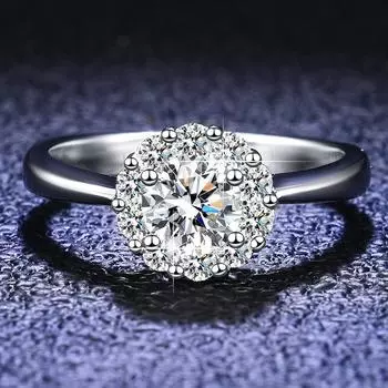 Женское кольцо из стерлингового серебра 925 пробы с имитацией бриллианта 1 карат цвета муассанита, свадебная круглая сумка с четырьмя когтями, роскошное обручальное кольцо, предложение, кольцо с бриллиантом Opening is adjustable