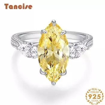 Женское кольцо из стерлингового серебра 925 пробы Tancision 8*16 с высоким содержанием углерода, кольцо маркизы премиум-класса 7 карат 5 жёлтый