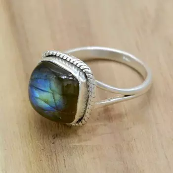 Женское кольцо из стерлингового серебра 925 пробы с лабрадором, кольцо ручной работы с драгоценным камнем 4 серый