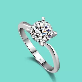 Женское кольцо из стерлингового серебра 925 пробы - обручальное кольцо с тремя зубцами CZ Zircon - подарок на годовщину 6