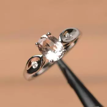 Женское кольцо из стерлингового серебра 925 пробы, розовый морганит, драгоценный камень овальной огранки для помолвки и юбилея, эффектное кольцо 3 розовый