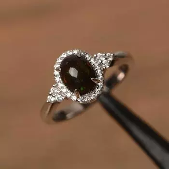 Женское кольцо из стерлингового серебра 925 пробы с натуральным опалом овальной огранки для помолвки, юбилея и свадебного кольца 3 коричневый