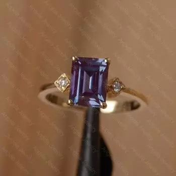 Женское кольцо из стерлингового серебра 925 пробы с натуральным красным драгоценным камнем Alexanderte изумрудной огранки для помолвки, юбилея и свадебного кольца 3 синий