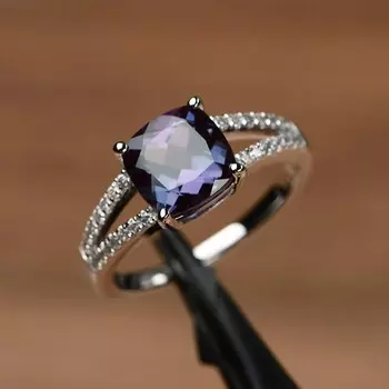 Женское кольцо из стерлингового серебра 925 пробы с натуральным красным драгоценным камнем Alexanderte огранки «подушка» для помолвки, юбилея и свадебного кольца 3 синий