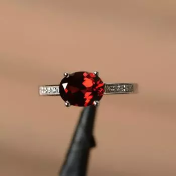 Женское кольцо из стерлингового серебра 925 пробы с натуральным красным гранатом овальной огранки для помолвки, юбилея и свадебного кольца 3 красный