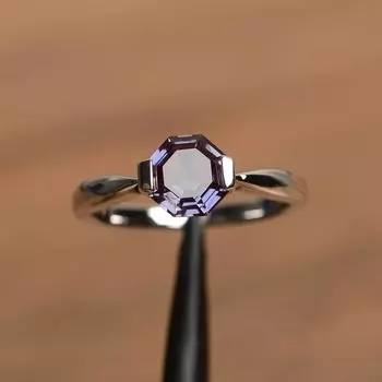 Женское кольцо из стерлингового серебра 925 пробы с восьмиугольной огранкой из натурального синего драгоценного камня Alexanderte для помолвки, юбилея и свадебного кольца 3 синий