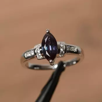 Женское кольцо из стерлингового серебра 925 пробы с натуральным синим александритом огранки маркиза для помолвки, юбилея и свадебного кольца 3 синий