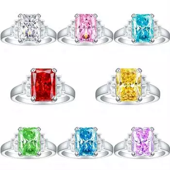 Женское кольцо из стерлингового серебра 925 пробы, инкрустированное цветным фейерверком с бриллиантом огранки «ледяной цветок», женское кольцо из цветного драгоценного циркона US Size 5 #