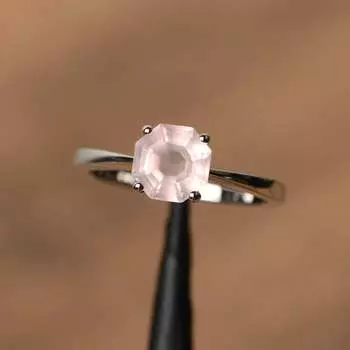 Женское кольцо из стерлингового серебра 925 пробы, розовый кварц, драгоценный камень восьмиугольной огранки для помолвки и юбилея, эффектное кольцо 3 розовый