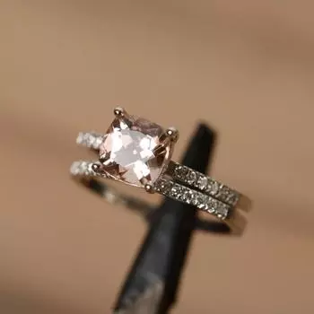 Женское кольцо из стерлингового серебра 925 пробы, розовый морганит, драгоценный камень огранки «подушка», для помолвки и юбилея, эффектный браслет 3 розовый