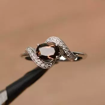 Женское кольцо из стерлингового серебра 925 пробы с драгоценным камнем из дымчатого кварца овальной огранки для помолвки и юбилея 3 коричневый