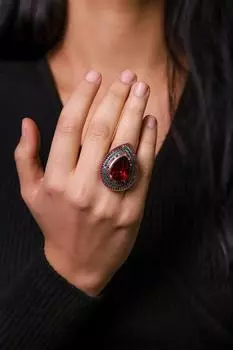 Женское кольцо из стерлингового серебра 925 пробы с красным гранатом и рубином серии Damla