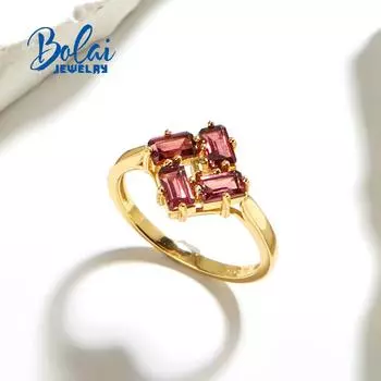 Женское кольцо из стерлингового серебра 925 пробы с натуральным красным гранатом окт3*5 мм, драгоценный камень, изысканные украшения для девочек, хороший подарок на день рождения Bolai us ring size 6# красный
