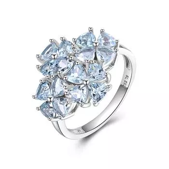 Женское кольцо из стерлингового серебра 925 пробы с натуральным небесно-голубым топазом, драгоценный камень, ювелирные изделия, цветочный дизайн us ring size 7# синий
