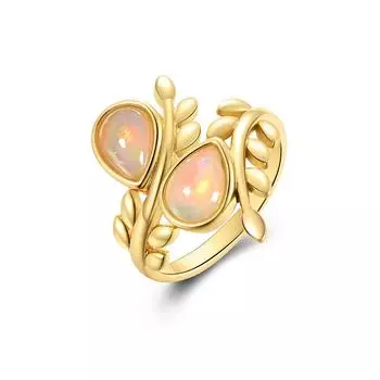 Женское кольцо из стерлингового серебра 925 пробы с опалом, листья дерева, дизайн грушевидной формы, натуральные драгоценные камни, изысканные украшения для жены, подарок на годовщину, день рождения us ring size 7# жёлтый