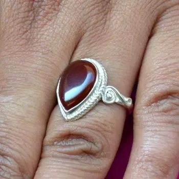 Женское кольцо из стерлингового серебра 925 пробы с сердоликом, ювелирные изделия из грушевого кольца с красным драгоценным камнем 4 красный