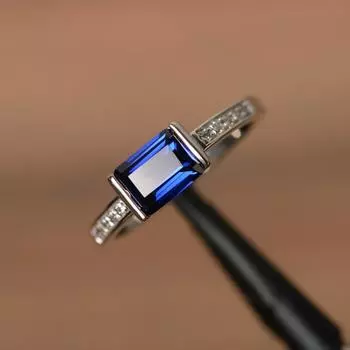 Женское кольцо изумрудной огранки, стерлинговое серебро 925 пробы, лабораторный синий сапфир, драгоценный камень, предложение, кольцо с камнем для помолвки в сентябре 3 синий