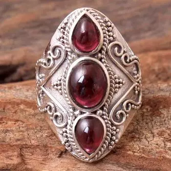 Женское кольцо, Ювелирные изделия с драгоценными камнями, Кольцо ручной работы, Эффектные украшения, Кольцо с гранатом 4 красный