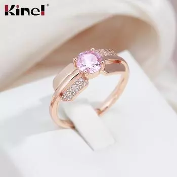 Женское кольцо Kinel цвета розового золота с розовым цирконом 7 розового золота