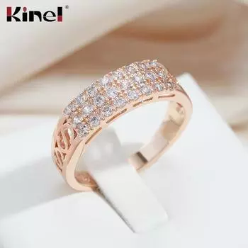 Женское кольцо Kinel из розового золота с блестящим натуральным цирконом 6 розового золота