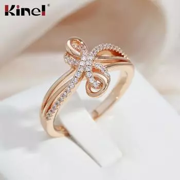 Женское кольцо Kinel с бантом из розового золота и циркона 6 розового золота