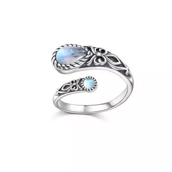 Женское кольцо лунный камень кольцо регулируемое кольцо бохо винтажное ложка кольцо серебряный