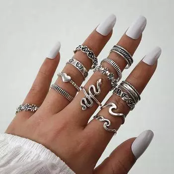 Женское кольцо Металлическое кольцо Глянцевое кольцо Набор из 13 предметов Металлическое кольцо Праздничный подарок One Size