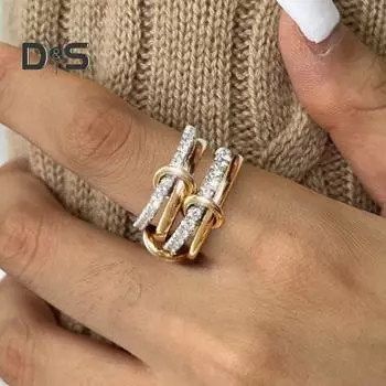 Женское кольцо, многослойное, с гальваническим покрытием, из кубического циркония, многослойное, разные размеры, ювелирные изделия из нержавеющей стали для вечеринки и свидания US 6 золотистый